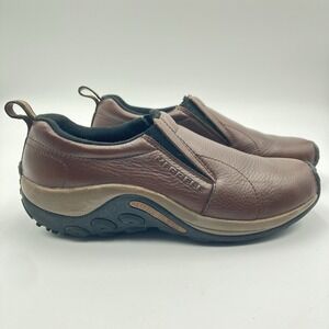 Merrell Jungle Moc Shoes Mens US 9 Brown Leather Vibram Hiking Outdoor Sneakers